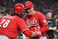 Reds' Bleday hits for cycle in win