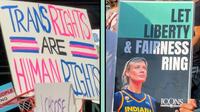 Dueling protests at WNBA game over transgender athletes