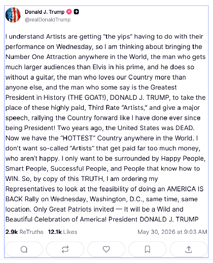 Artists Flee Trump's 'Freedom 250' Concert