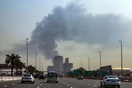 Dubai building hit by debris