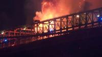 Brooklyn Bridge Burns During Fireworks