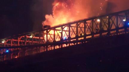 Brooklyn Bridge Burns During Fireworks